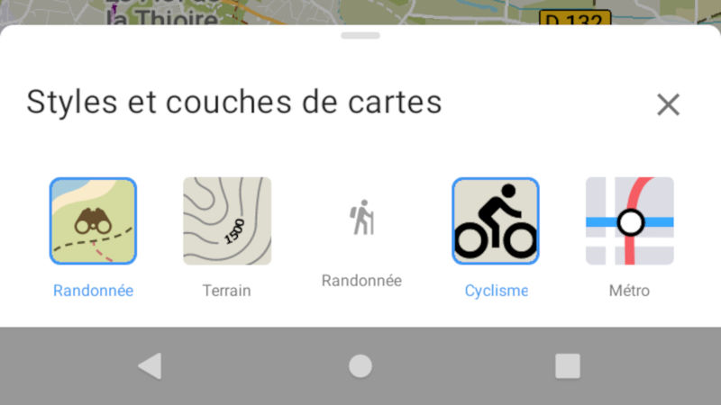 Itinéraires vélo dans Organic Maps