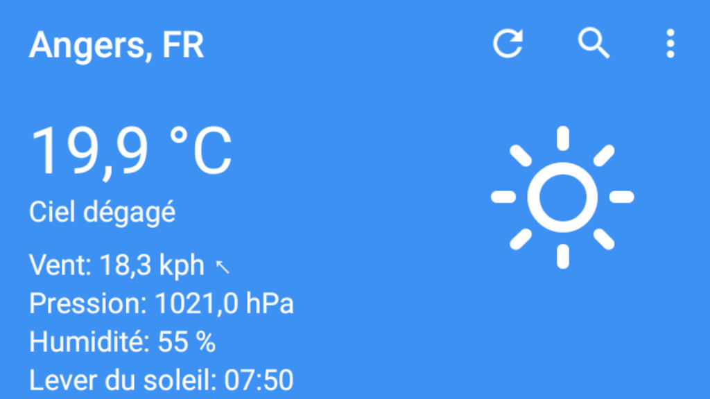 La météo à Angers via l'appli Forecastie